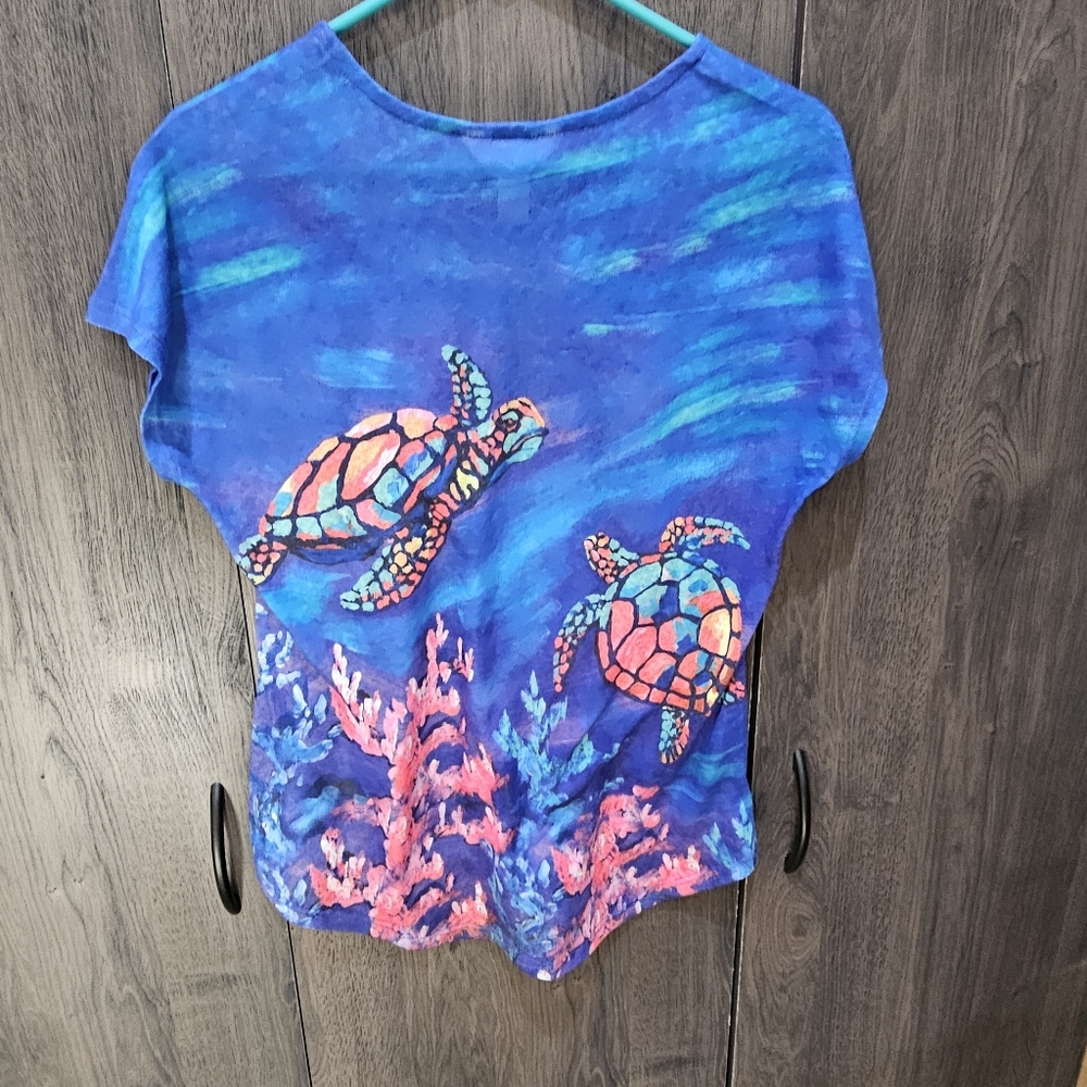 Art & Sol Tee Ladies Size M Shirt SEA TURTLES FLORIDA Blue - Picture 2 of 7